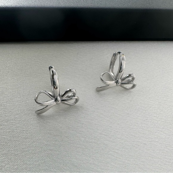Jewelry - Huggie Bow Silver Hoop Earrings for Women